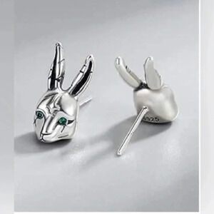 Mini Green Eye Rabbit Stainless Steel Stud Earrings
